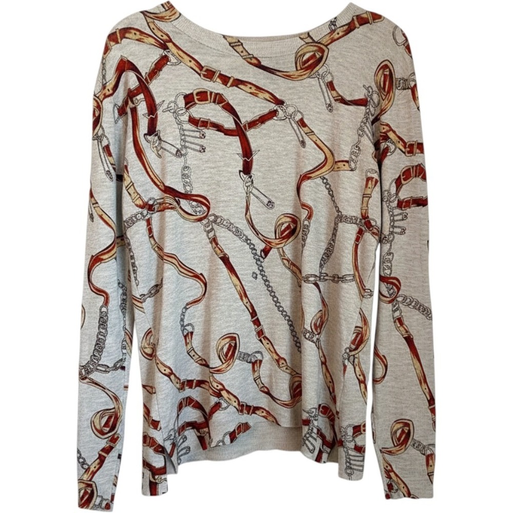 Cliche Equestrian Chain Belt Print Sweater Tan Size M Old Money Heritage Luxury